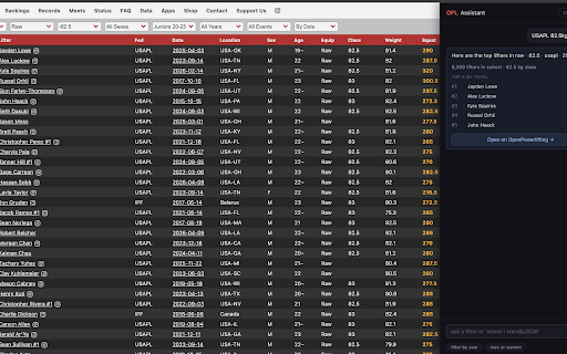 OPL Assistant :: Personalized powerlifting context on openpowerlifting.org — percentiles, qualifying totals, comparisons.