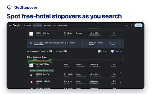 GetStopover – Free Hotel on Layovers, Stopover & Transit Visa for Flights :: See free-hotel stopovers, transit-visa traps, self-transfers and tight layovers flagged right on your flight search results.