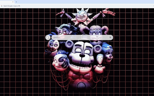 Five Nights at Freddy's Dark Aesthetic Live Wallpaper :: Menacing FNAF animatronics clustered together against dark grid background with eerie lighting.