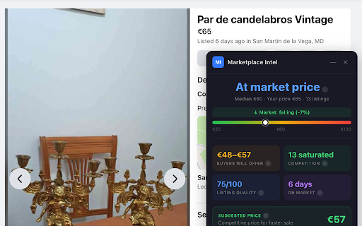 Marketplace Intel — Facebook Marketplace Price Checker :: Free Facebook Marketplace price checker. See if your price is right, track competitors, get pricing suggestions. 10 free checks/day.
