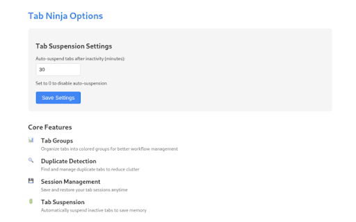 Tab Ninja :: Manage tab overload, detect duplicates, and save sessions locally