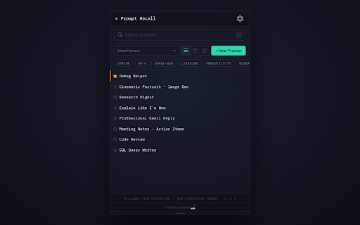 Prompt Recall: AI Prompt Manager :: Capture, save, organize, and reuse AI prompts for ChatGPT, Claude, Gemini, and others.