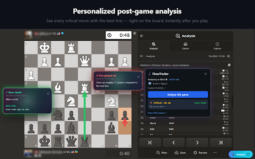 ChessTracker - Chess Stats & Game Analysis :: Your Chess.com stats, leak-finder, and Stockfish game analysis. Independent tool, not affiliated with Chess.com.
