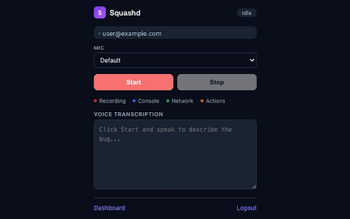 Squashd :: Record bug interactions and submit them as issues to your project tracker with captured artifacts.