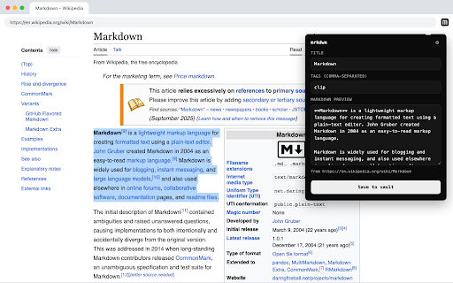 mrkdwn Web Clipper :: Clip a selection or a whole page as Markdown, straight into a folder on your own disk.