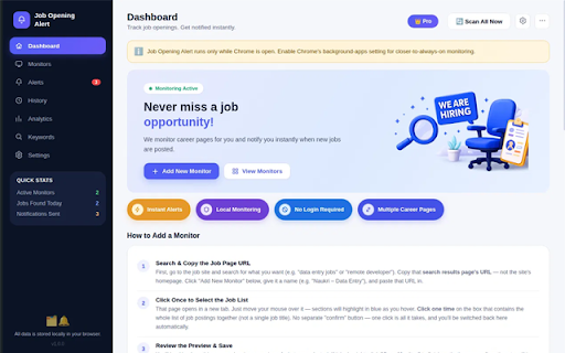 Job Opening Alert :: Monitor company career pages and get notified instantly when new job openings are posted.