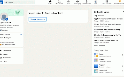 No Linkedin Feed :: Blocks feed in LinkedIn homepage
