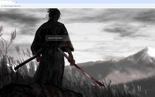 Miyamoto Musashi Bloody Katana Vagabond Live Wallpaper :: Miyamoto Musashi stands in a grassy field gripping a bloody katana, looking toward distant mountains.