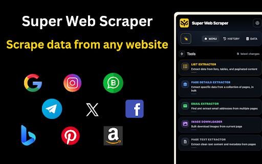 Super Web Scraper :: Super Web Scraper: Instantly extract text, images, emails & links from any site. One-click, fast & powerful data scraper tool.