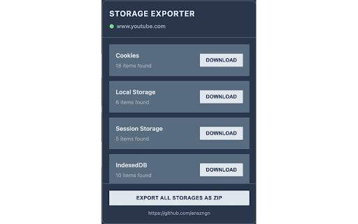 Storage Exporter :: A browser extension to export cookies and local storage data in JSON format.
