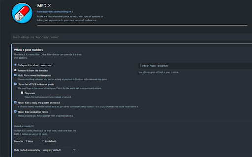 MED-X :: Filter and highlight your X timeline: languages, flags, location, checkmarks, engagement bait, reposts and clutter.