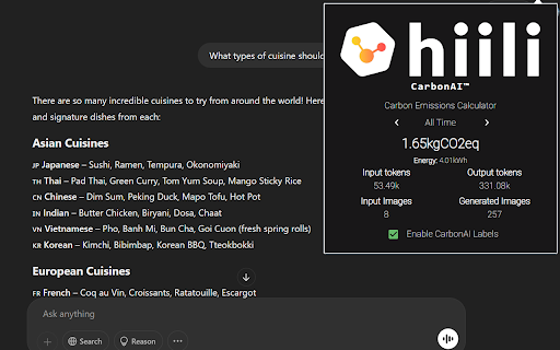 Carbon AI Extension :: Extension to measure CO2 emissions from online LLMs