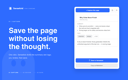 Sensefold Web Clipper: Articles, Videos, Threads, AI Chats, Markdown Export :: Clip articles, YouTube videos, threads & AI chats. Clean text, AI summaries, tags, Markdown export — context your own AI can use.