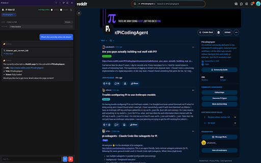 Pi Coding Agent Web UI :: Chrome side-panel UI for Pi backed by a local bridge.