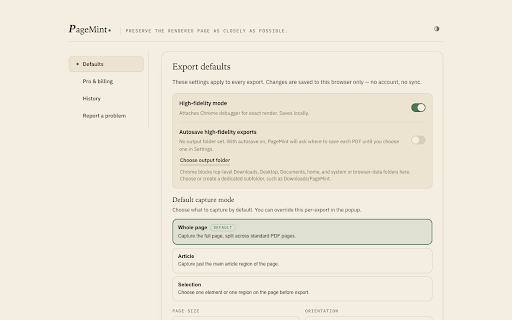 PageMint :: Local-first browser capture for saving pages as exact-export PDFs.