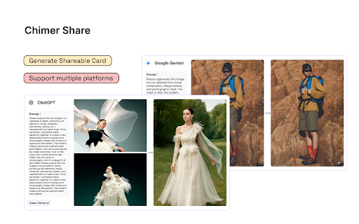 Chimer Share :: Generate beautiful share cards for AI-generated images with prompts and creation process