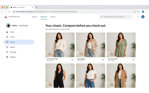 MIRA+ Try-On :: Try on any garment from any clothing site. Click a product photo and see it on your photoreal avatar in seconds.