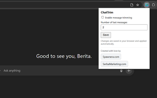ChatGPT Chat Trim :: Automatically keeps only the last few messages visible on ChatGPT.