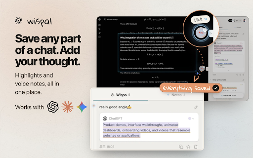 Wispal: Highlight & Annotate ChatGPT, Claude & Gemini Chats :: Highlight what matters in ChatGPT, Claude, Gemini. Annotate by voice or text, organize across chats, jump back to original context.