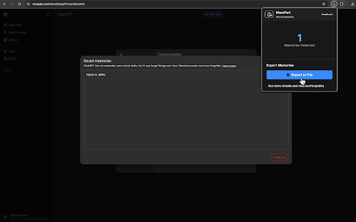 MemPort – ChatGPT Memory Backup & Restore :: Back up and restore your ChatGPT memory via the extension popup using CSV files.