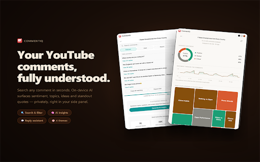 CommentIQ :: Search and explore YouTube comments — likes, replies, activity over time. On-device AI sentiment and insights on supported devices.
