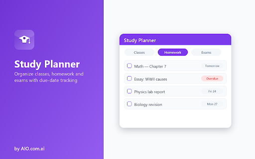 Study Planner :: Organize classes, homework and exams with due-date tracking. by AIO.com.ai