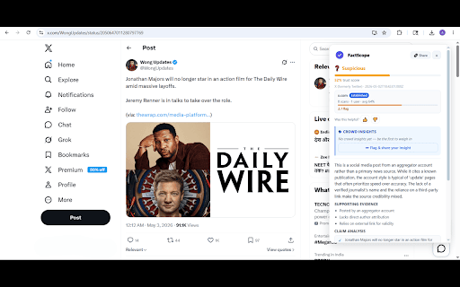 FactScope :: AI-powered misinformation detection. Scan any page or image for trust signals, fact-checks, and community verification.