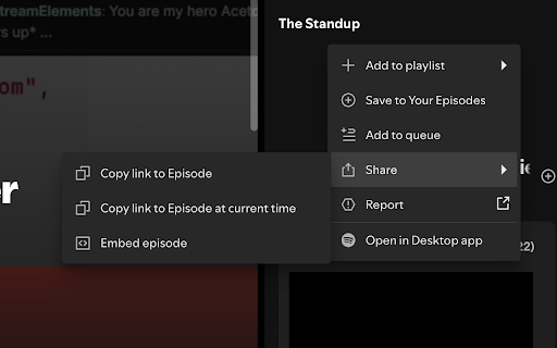 Spotify Timestamp Share :: Copy a Spotify podcast link at the current playback timestamp.