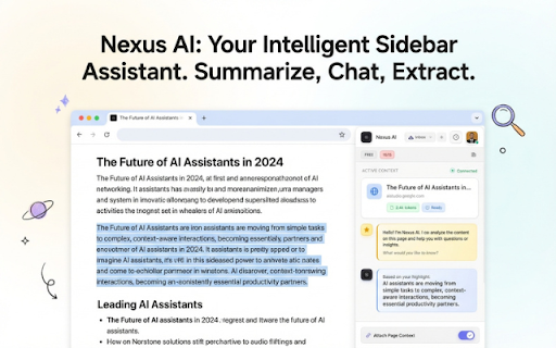 Nexus AI – Smart Web & PDF Context Analyzer, Summarizer :: Smart context-aware AI summaries for web & PDFs. Instantly chat with files, rewrite content, and extract structured data to CSV.
