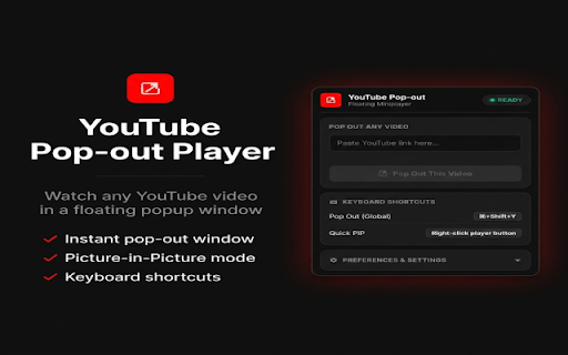 YouTube Pop-out Player & Floating PiP :: Watch YouTube videos in a resizable floating popup window or native Picture-in-Picture mode.