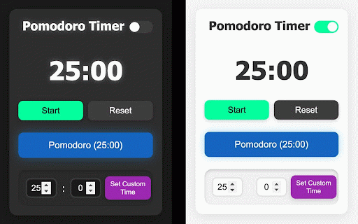 Pomodoro Timer :: A minimalist Pomodoro Chrome Extension with dark mode, custom timers, and tab-out notifications.