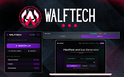 Walftech Lua Generator :: Generate SteamTools LUA files instantly. Denuvo detection, DLC count and Walftech database check.