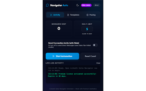 LinkedIn Sales Navigator Automator :: Automate messaging on LinkedIn Sales Navigator search results with human-like behavior.
