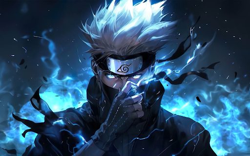 Kakashi Hatake with Blue Glowing Eyes Live Wallpaper :: Experience the legendary presence of Kakashi Hatake every time you open a new tab. by Gameograf
