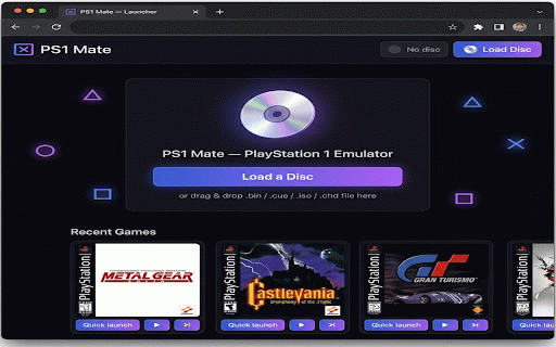 PS1 Mate - PSX Emulator :: Play PlayStation 1 games directly in your browser. Load disc images, memory cards, and enjoy classic PS1 gaming.