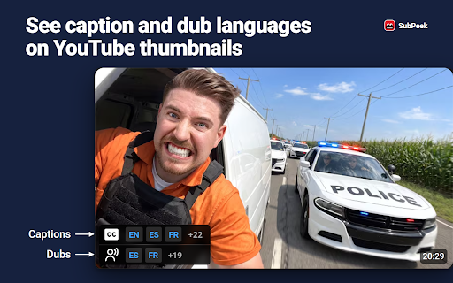 SubPeek - Caption & Dub Labels for YouTube :: See which YouTube videos have captions and dubbed audio in your languages, right on the thumbnail.
