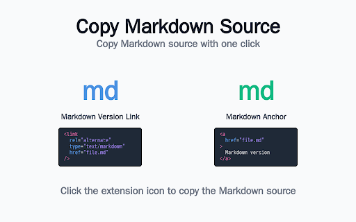 Copy Markdown Source :: This Chrome extension allows you to copy webpage Markdown source when a website provides it.
Click the extension icon to copy the…