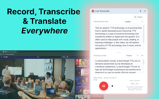 Live Transcribe :: Use Live Transcribe extension, a fast AI live transcribe and voice to text app for real-time speech transcription.