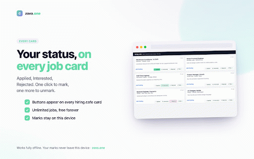 Cafe Tracker :: Mark jobs Applied, Interested or Rejected on hiring.cafe and hide the ones you are done with. Private, no account.