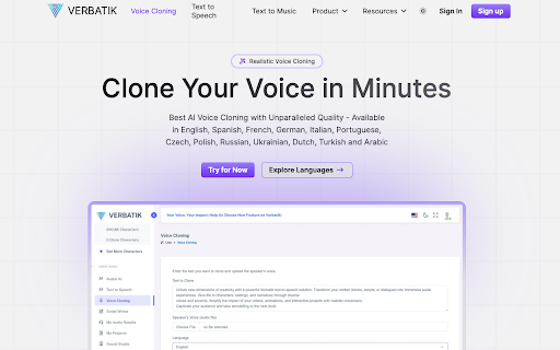 Verbatik Text to Speech :: Create Text to Speech and Voice Cloning in any language