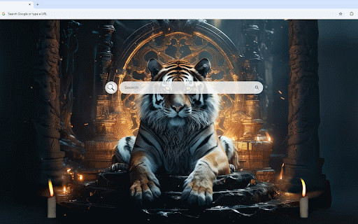 Tiger Live Wallpaper :: Majestic tiger sitting in a mystical golden temple surrounded by candles and ancient relics.