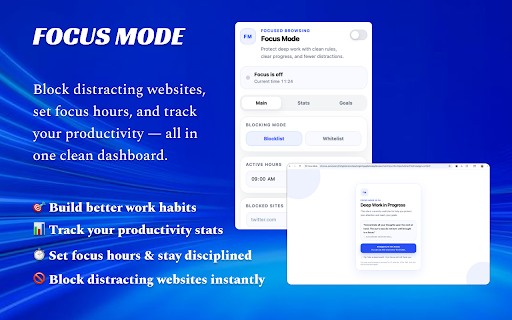 Focus Mode :: Block distracting websites during work hours