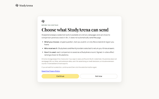 StudyArena :: Compare three AI answers for questions, selected text, or page regions beside the current tab.