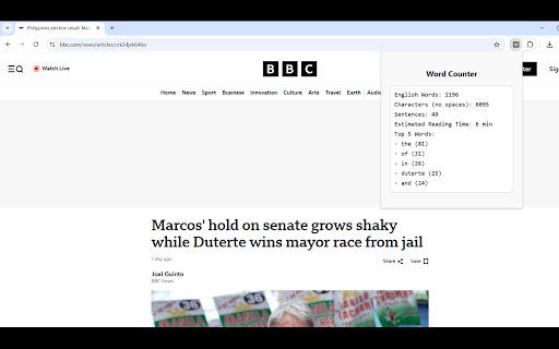 Word Counter :: Count English words, characters (no spaces), sentences, reading time, and top 5 frequent words — based on selected or all text