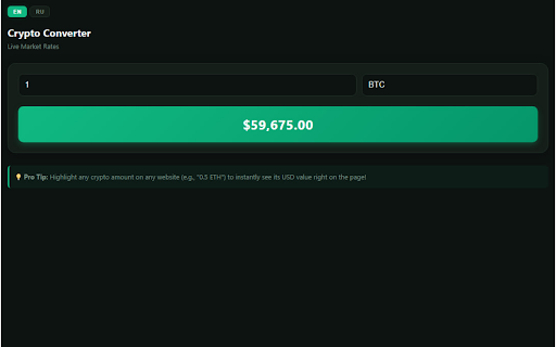 Smart Crypto Converter :: Convert selected amounts into popular crypto assets directly from Chrome, or use the side panel for manual conversions.