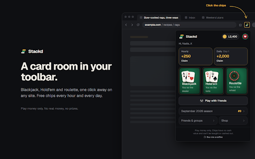 Stackd: Play-Money Blackjack, Poker & Roulette :: Play money only. No real money, no prizes, chips can't be bought or cashed out. Blackjack, Hold'em and roulette with friends.