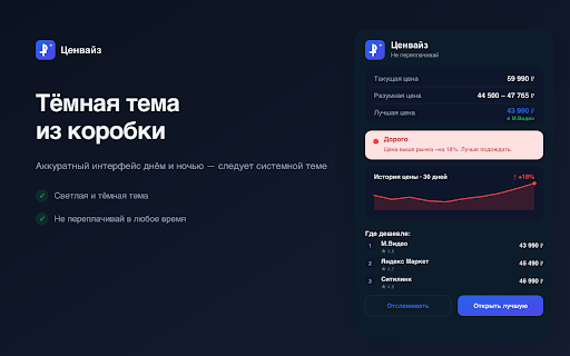 Ценвайз — Не переплачивай :: Показывает рыночную цену и где дешевле прямо на карточке товара. Ссылки на магазины партнёрские.