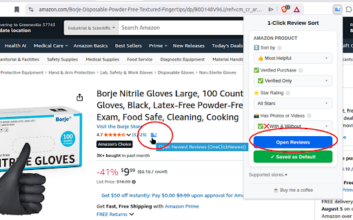 1-Click Review Sort (Amazon/Walmart) :: Quickly open product reviews sorted in the way that you like on Amazon and Walmart