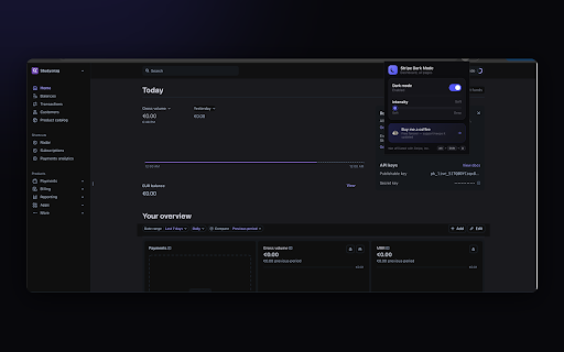 Stripe Dark Mode :: A clean, traditional dark theme for the Stripe Dashboard. Accent-preserving, with intensity control and a one-click toggle.