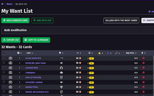 CardMarket Plus :: Add functionality to cardmarket site such as export wants, remember the last wantlist used and many more
